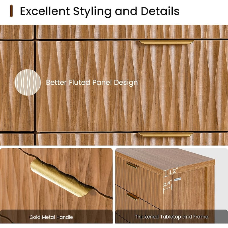 Fluted Bedroom Dresser Drawers TV Stand Drawer Organizer