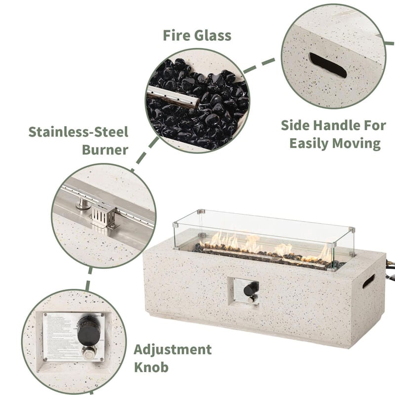 COSIEST 42''Outdoor Rectangular Propane Fire Pit with Wind Guard, Tank Cover Table