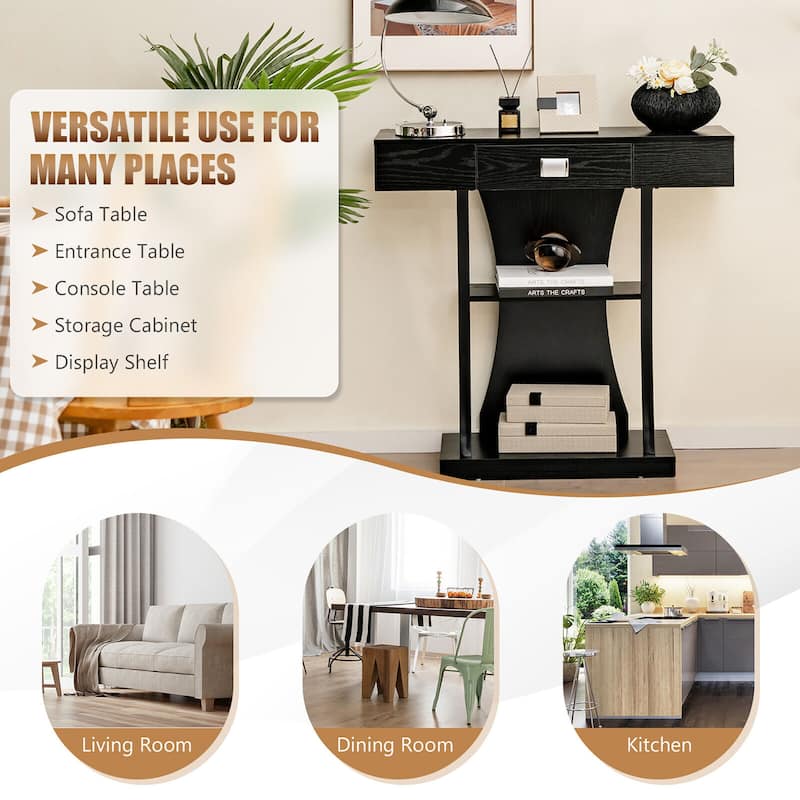 Gymax Console Sofa Table w/ Drawer and 2-Tier Shelves for Entryway