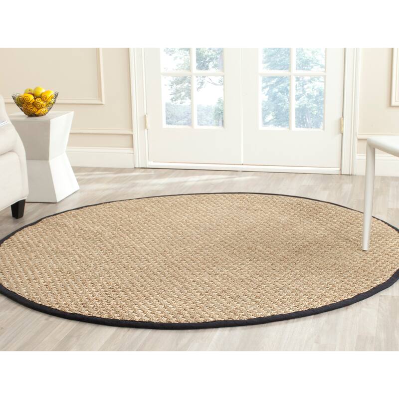 SAFAVIEH Natural Fiber Marina Basketweave Seagrass Rug - 9' x 9' Round - Natural/Black