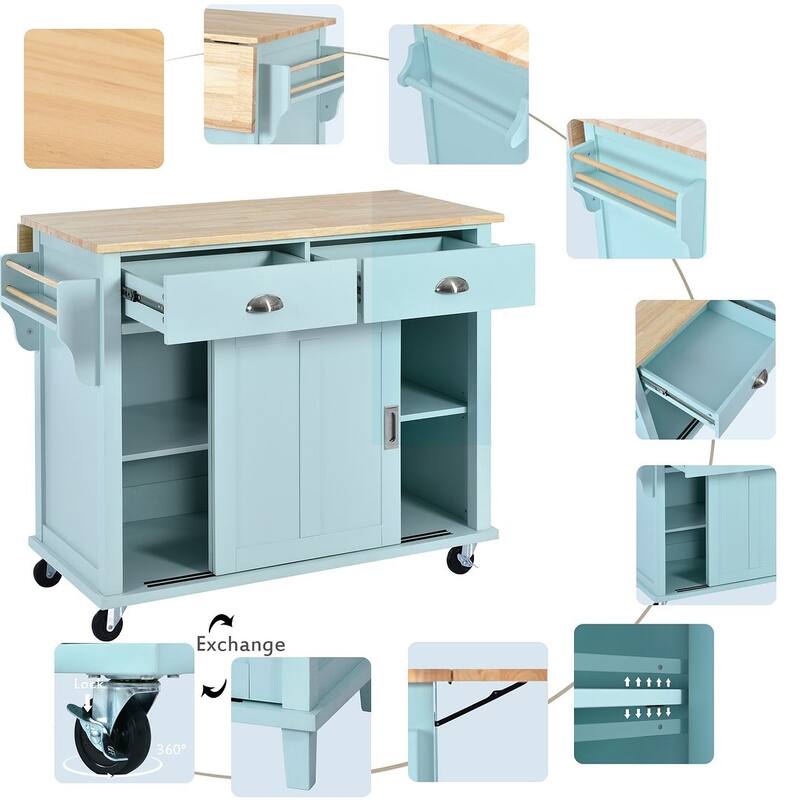 Kitchen Island Cart with Wheels Drop-Leaf Countertop