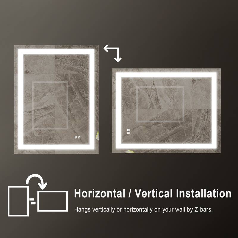Wall Mounted LED Bathroom Mirror With Memory Function,Dimmable, Anti-Fog (Horizontal/Vertical)