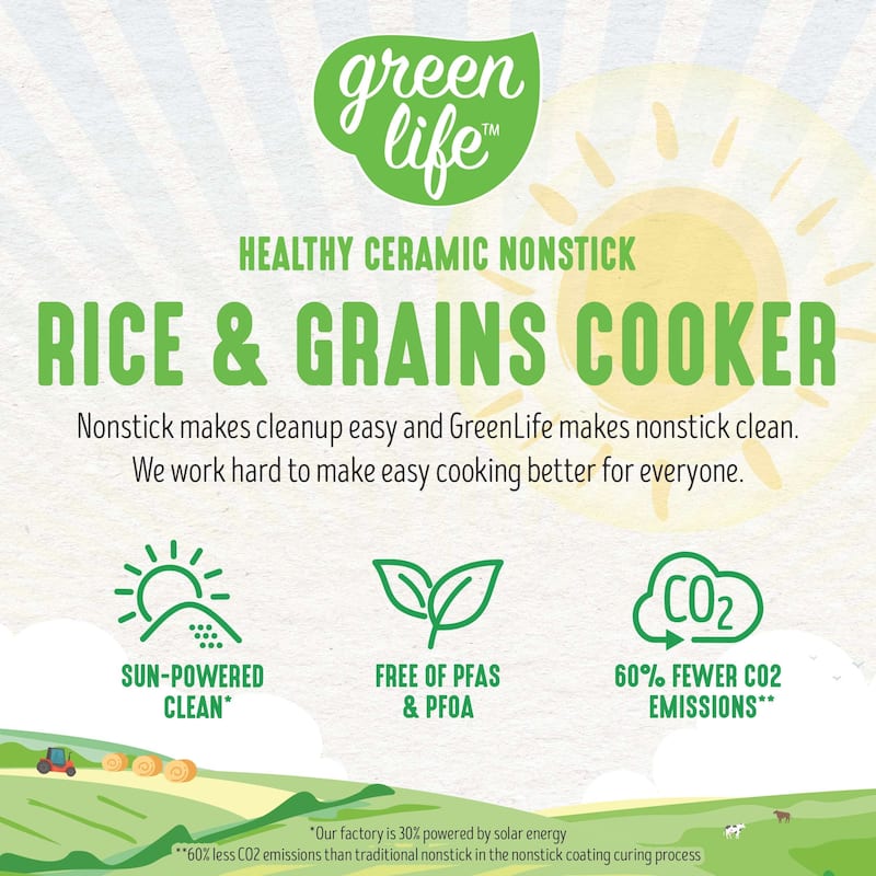GreenLife Healthy Ceramic Nonstick Rice & Grains Cooker, Yellow