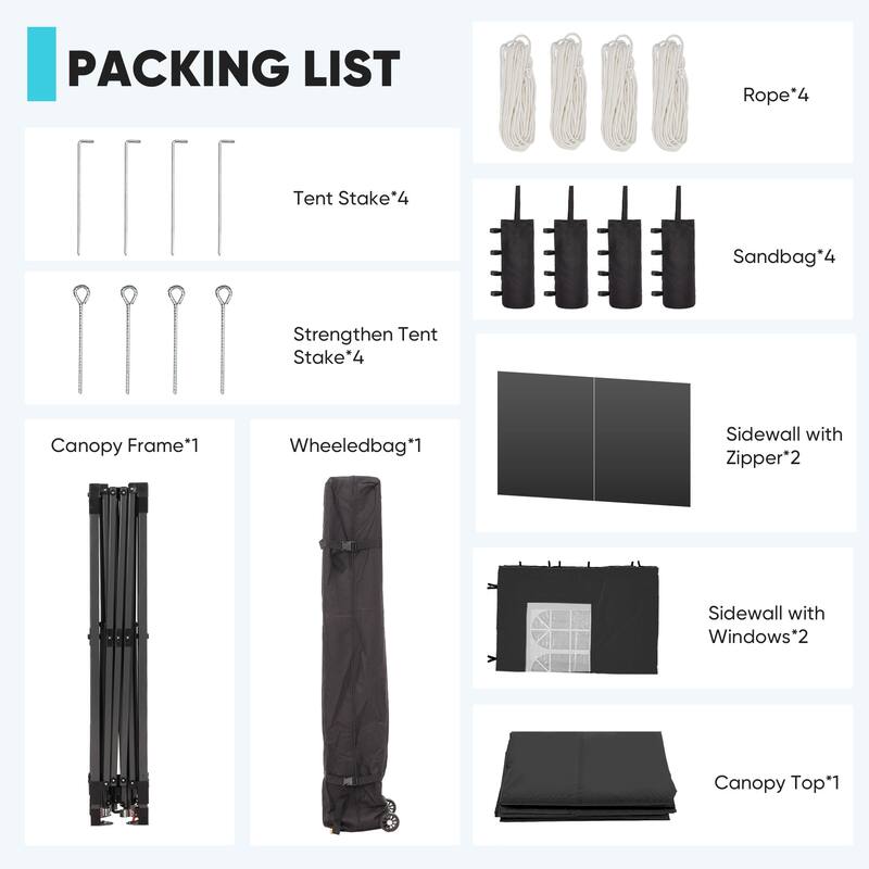 Ainfox 12x12 Pop Up Canopy Tent with 4 Sidewalls, Outdoor Beach Gazebos with 4 Sandbags