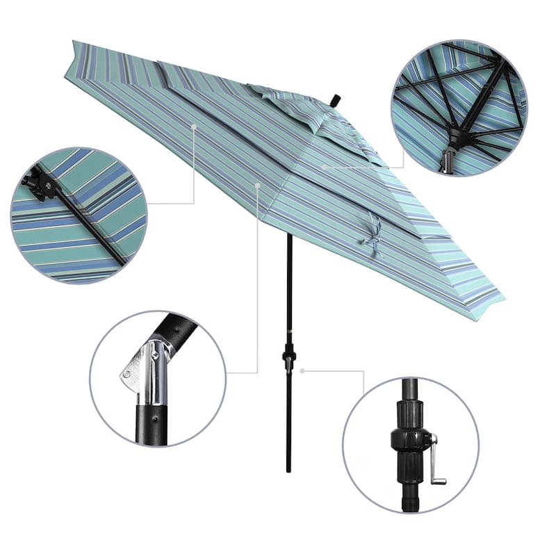 California Umbrella 11' Rd. Alum/Fiberglass Rib Patio Umb,Crank Lift/Collar Tilt, Dbl Wind Vent, Black Finish, Sunbrella Fabric