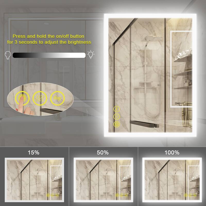 SmartGlow 36x48" Rectangular Dimmable LED Frameless Anti-Fog Bathroom Vanity Mirror - Clear