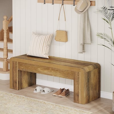 47 Inches Brown Engineered Wood Entryway Bench, Farmhouse Hallway Bench for Foyer, Living Room