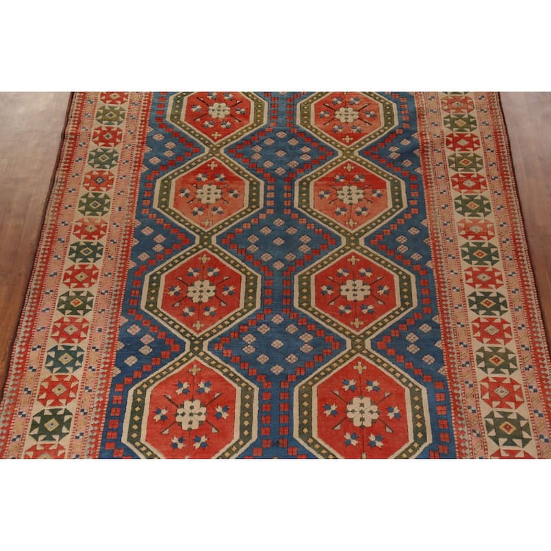 Blue Geometric Anatolian Turkish Area Rug Handmade Wool Carpet - 8'2"x 12'3"