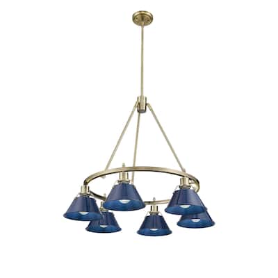 Orwell 6-Light Chandelier in Aged Brass with Matte Navy - Gold