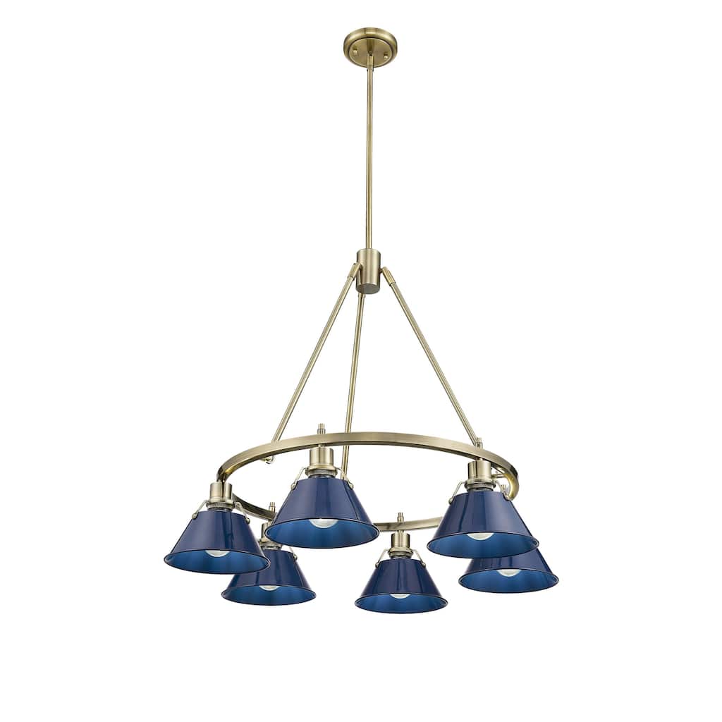 Orwell 6-Light Chandelier in Aged Brass with Matte Navy - Gold