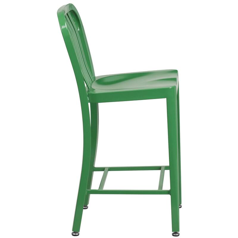2 Pack 24'' High Metal Indoor-Outdoor Counter Height Stool w/ Vertical Slat Back