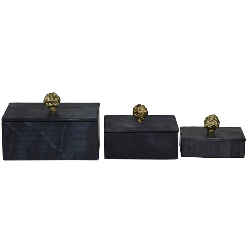 Black Marble Decorative Box with Gold Finial (Set of 3) On Sale Bed