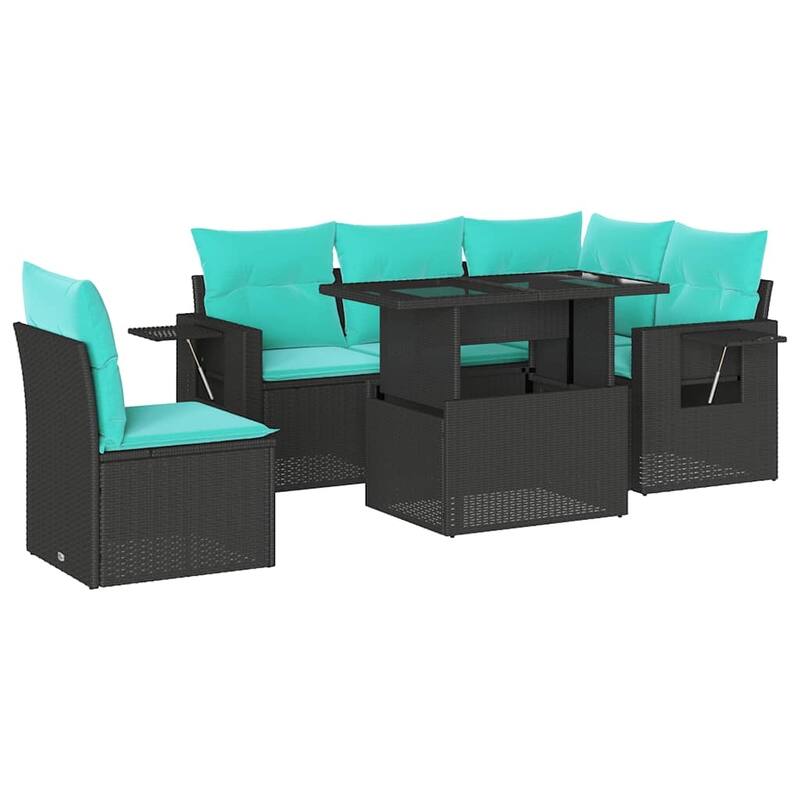 vidaXL Patio Sofa Set with Cushions Table and Couches 6 Piece Poly Rattan - 24.4 x 24.4 x 27.2