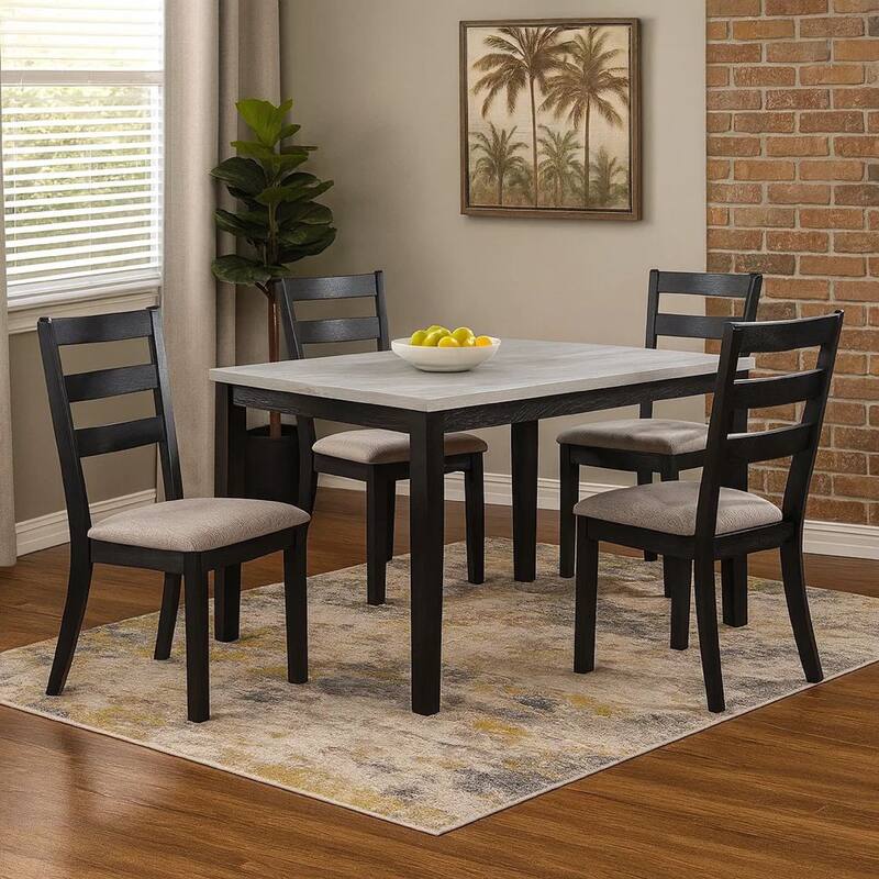 5 Piece Dining Set, Rectangular Table, 4 Chairs, Padded, Espresso Brown