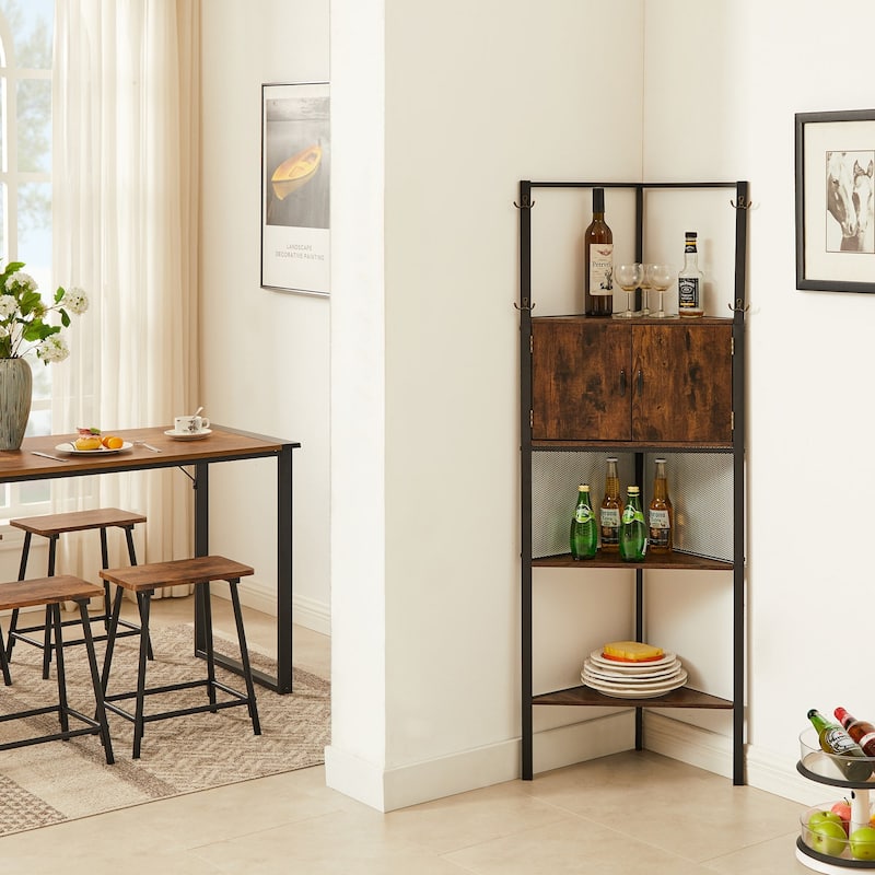 VECELO 59 inch Tall 5-tier Corner Bookshelf with Door Triangle Storage Shelves Plant Stand