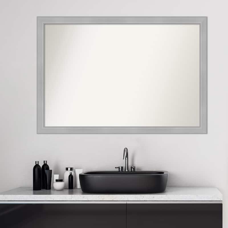 Non-Beveled Bathroom Wall Mirror - Vista Brushed Nickel Narrow Frame