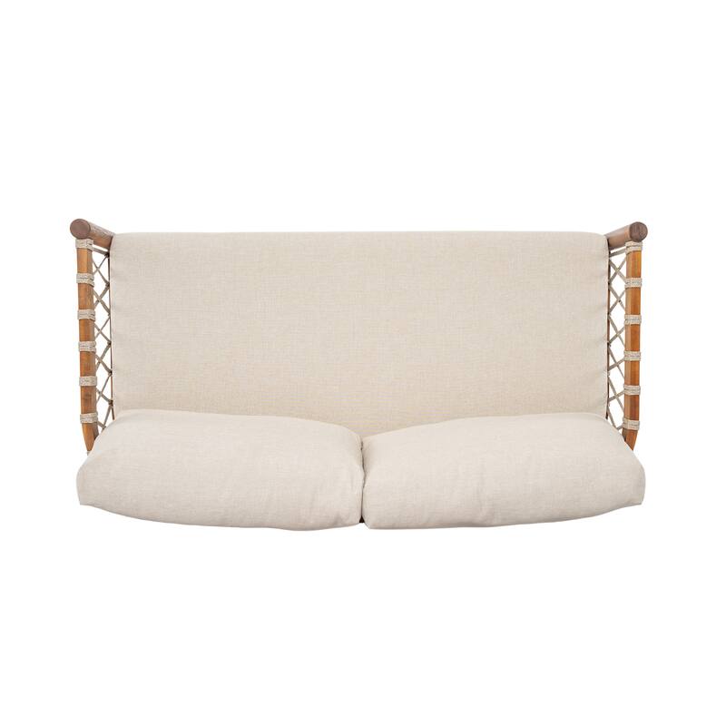 Scott Living Coastal Haven Outdoor Loveseat and Coffee Table Set Acacia Wood with Beige Cushions