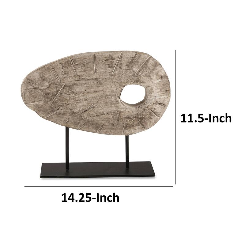 Bena Decorative Sculpture, Antique White Wood, Black Metal Base, 17 Inch
