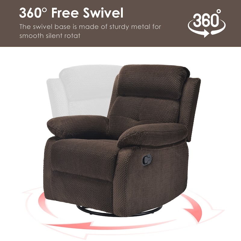 Recliner Chair with 360° Swivel, Soft Cushion Seat Rocker Accent Chair, Lounge Chaise Chair with Footrest