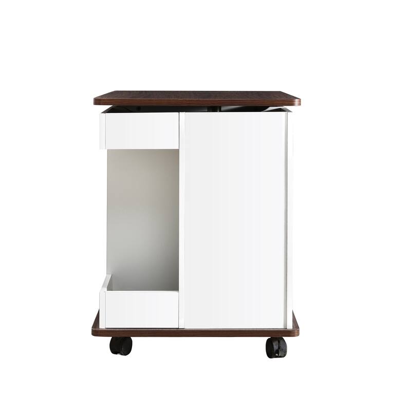 Adjustable End Table with Wheels, Multifunctional Sofa Side Table with Lift-Top, 360°Rotating Top and Storage Space