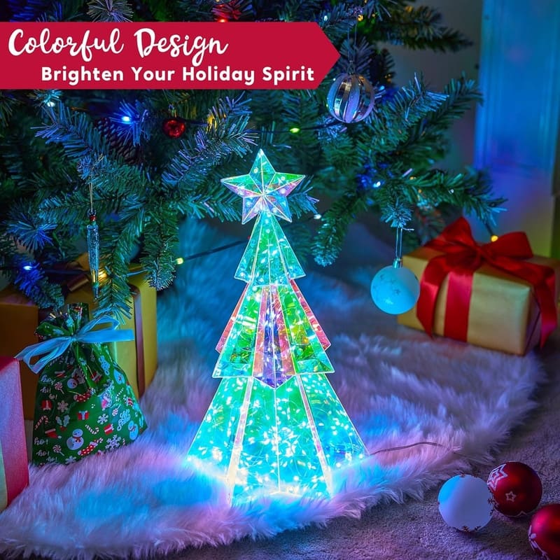 15 in Prismatic Iridescent Decorations, Prismatic Christmas Decor, 100 LED Cool White Lights