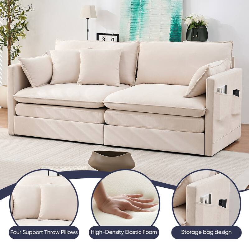 Mixoy 77.95'' lce Velvet 3-in-1 Convertible Loveseat Sleeper Sofa Bed with Side Pockets,Pull Out into Chaise Lounge/Sleeper Bed