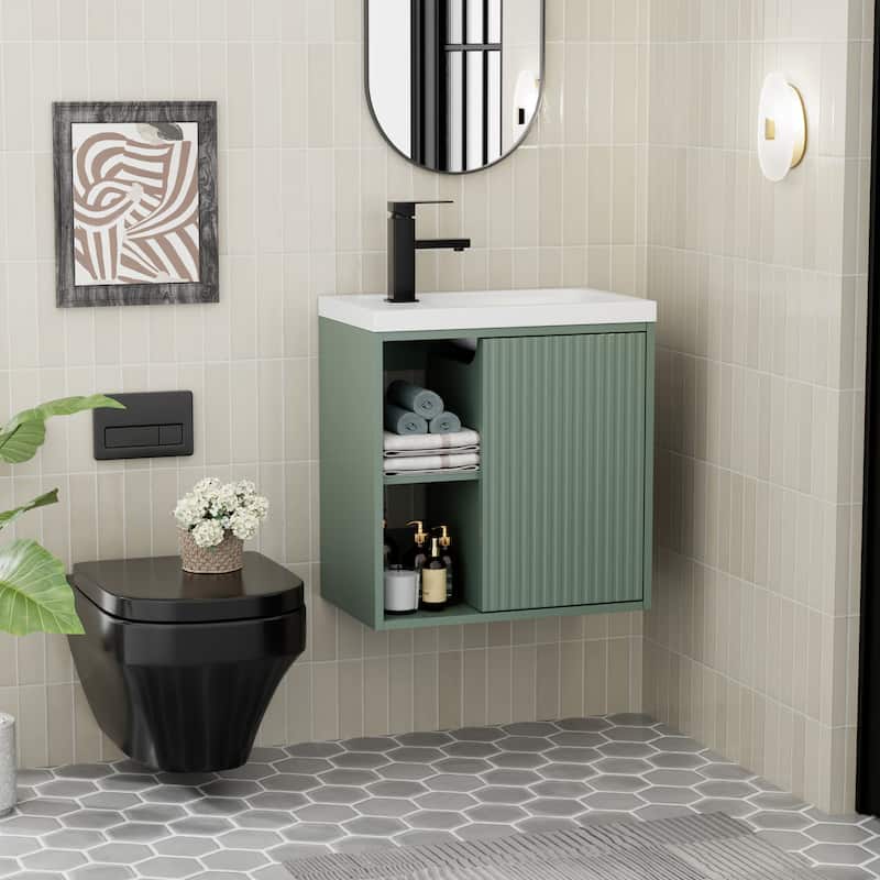 Single-Door Vertical Stripe Wall Cabinet with Integrated Basin