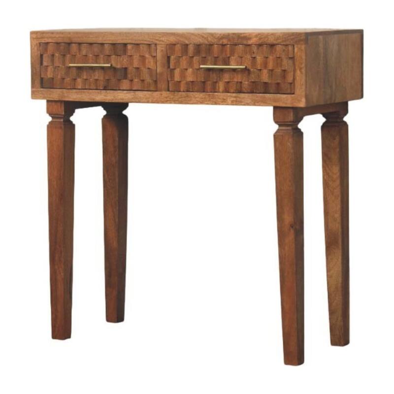 Artisan Furniture Solid Wood Arno Console Table in Golden Teak, 2-Drawers - N/A