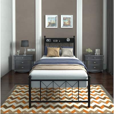 Twin Bed Frames with Charging Station & LED Light