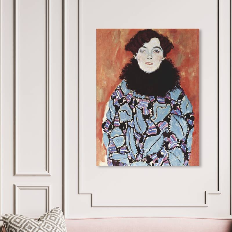 Wynwood Studio Canvas People Gustav Klimt - Portrait of Johanna Staude Blue and Dark Orange Vintage Wall Art Canvas Print - 45 x 36