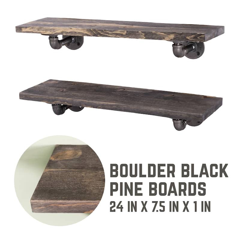 Restore Wood 24 in. Wall Shelf, L-Shape Steel Pipe Brackets, Set of 2