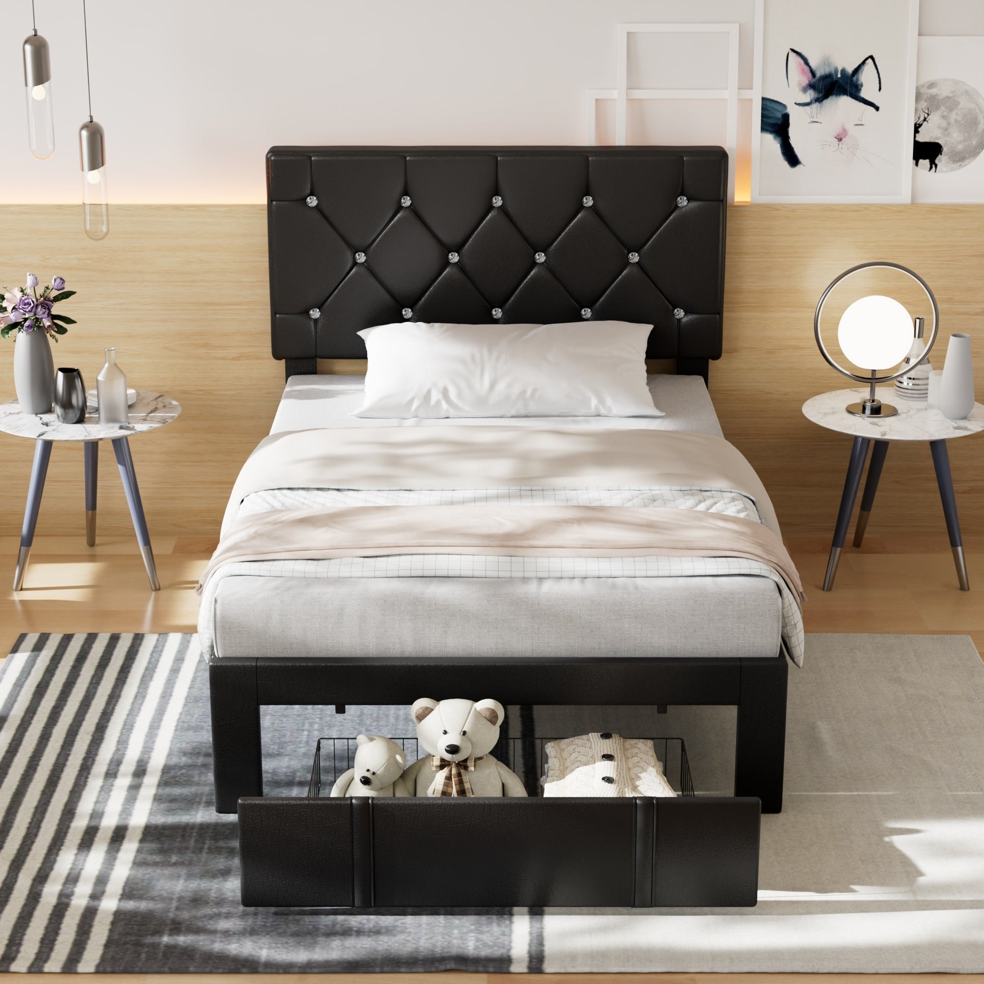 Javlergo Twin/Full/Queen Size Bed Frame with Headboard Upholstered Tufted PU Leather Platform Bed Frame with 4 Storage Drawers