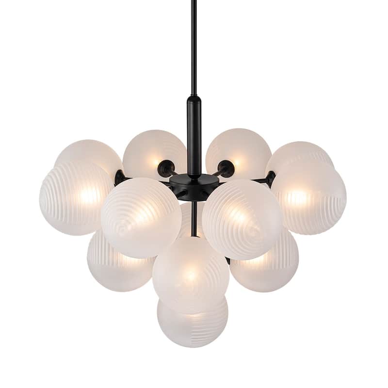 Modern Mid-century Brass Frosted Ribbed Glass Glass Bubble Chandelier