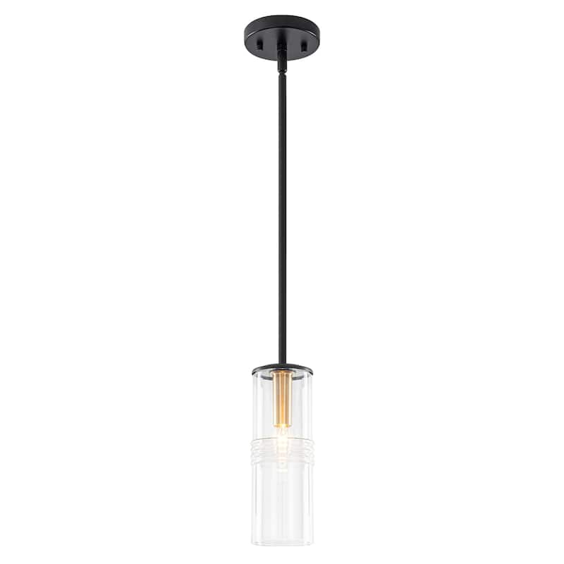 Industrial Black Mini Pendant Light Clear Cylindrical Glass Shade - Dia.3.54-in - Dia.3.54-in