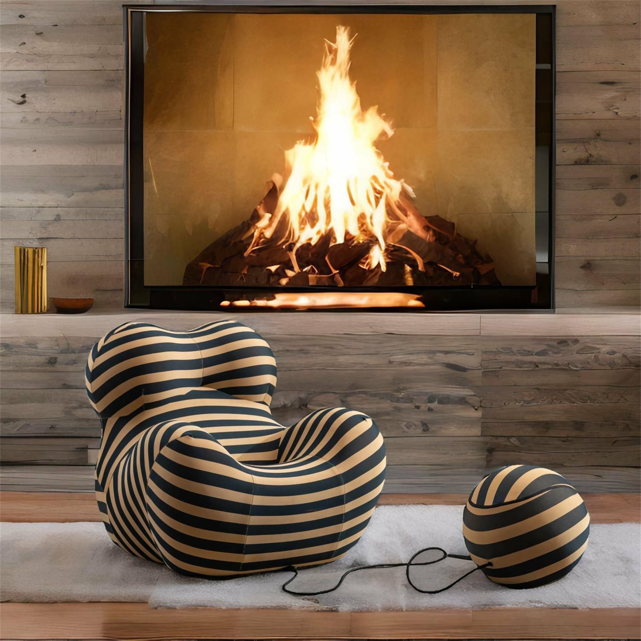 Living Room Mordern Polyester Stripe Barrel Chair with Ottoman