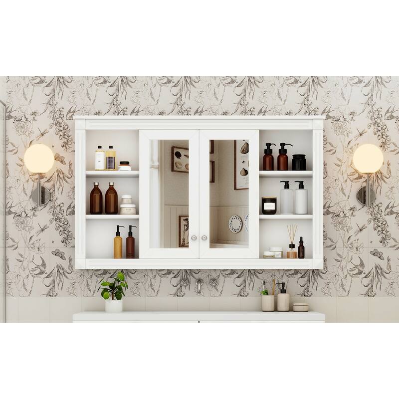 Roomfitters 47 Inch Wall Mount Medicine Cabinet, Mirror Storage with Open Shelves & Adjustable Shelf