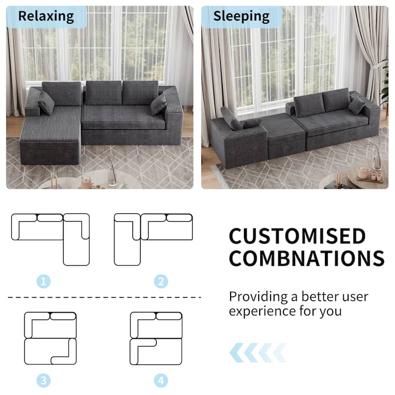 Modland 108" Boneless Cloud Couch, Modular L-Shaped Sectional Sofa, No Assembly, Corduroy