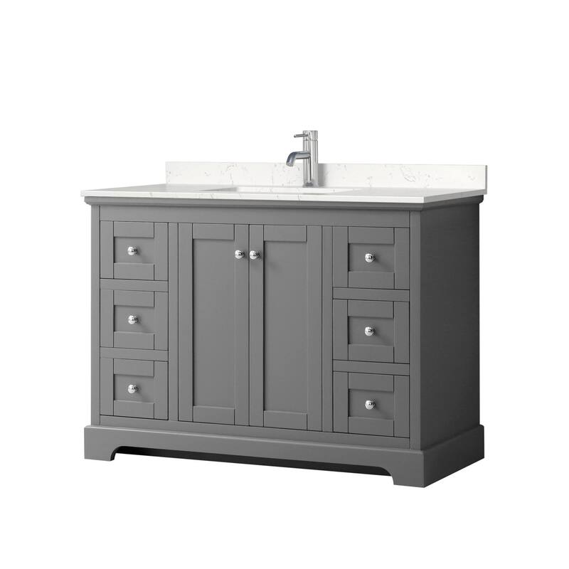 Wyndham Collection Avery 48" Free Standing Single Basin Vanity Set - Dark Gray / Carrara Cultured Marble Top / Polished