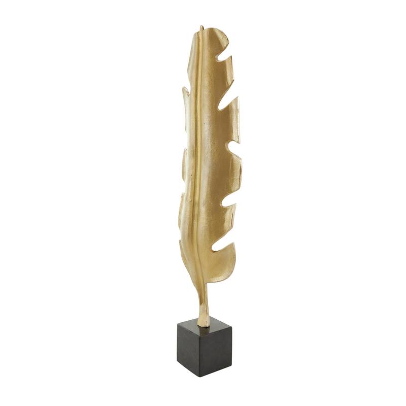 CosmoLiving by Cosmopolitan Gold or Silver Aluminum Metal Feather Bird Sculpture with Black Marble Base
