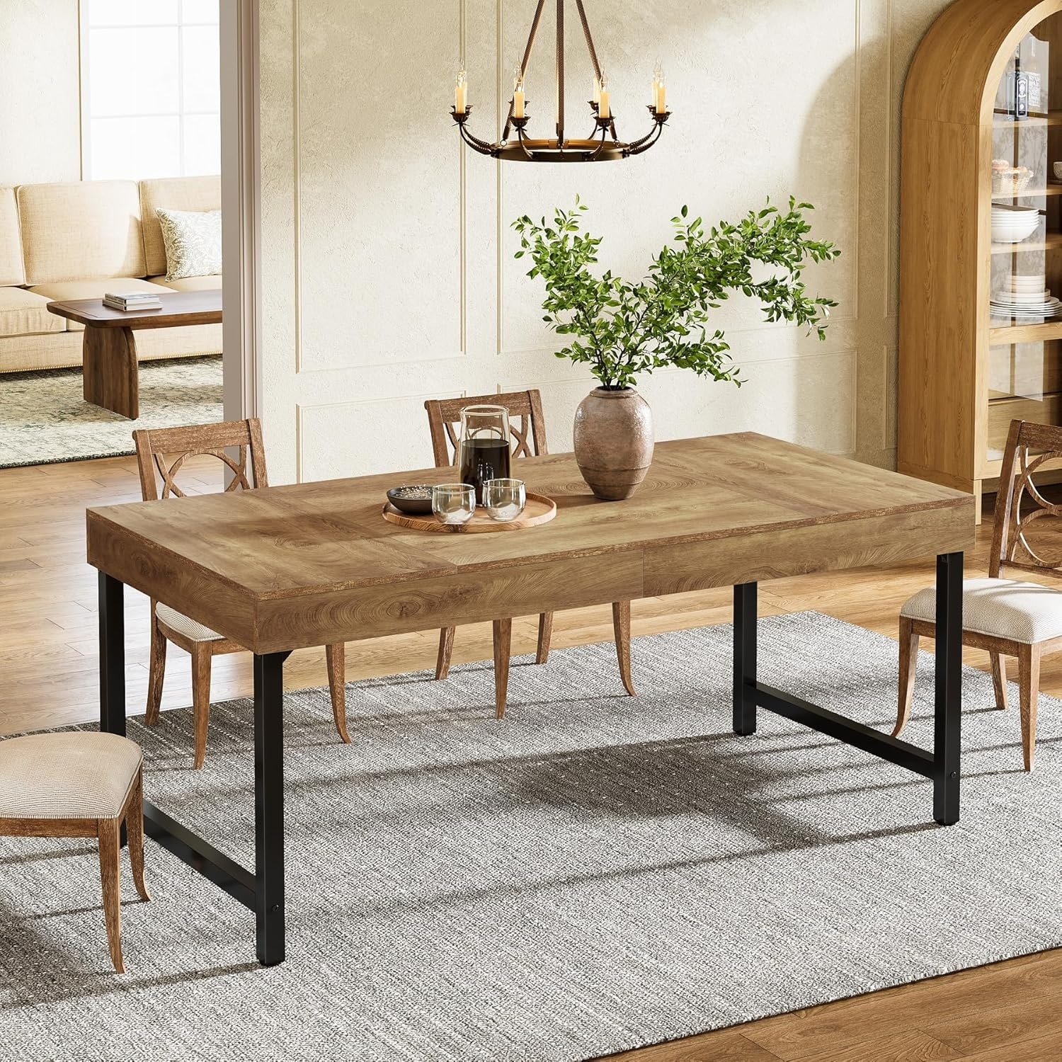 55 Inches Dining Table for 4-6 People, Industrial Kitchen Table for Home, Dining Room, Small Space, Rustic Brown