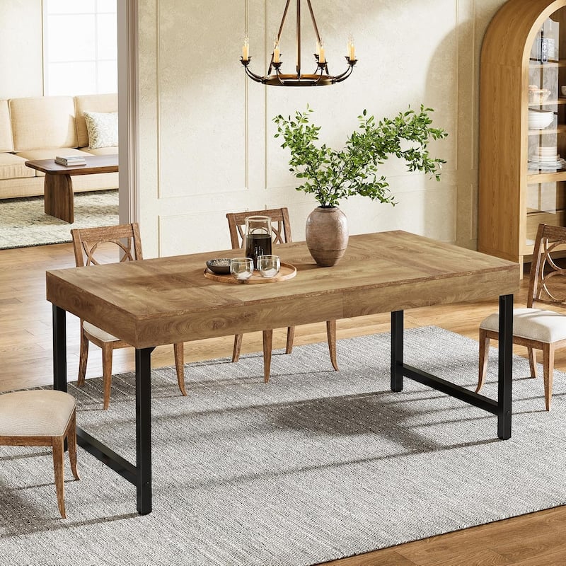 55 Inches Dining Table for 4-6 People, Industrial Kitchen Table for Home, Dining Room, Small Space, Rustic Brown - Brown