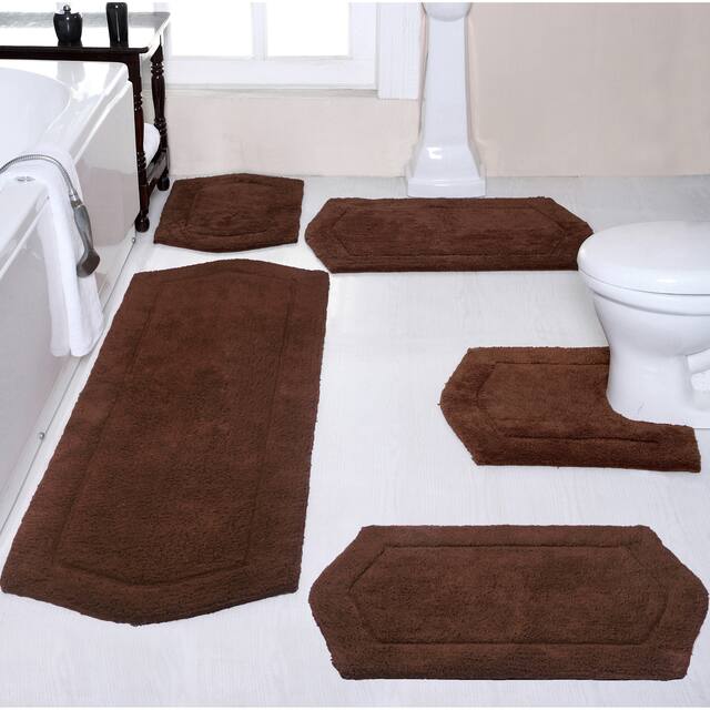 Home Weavers Waterford Collection 5 Piece Genuine Cotton Bath Rugs Set - Chocolate