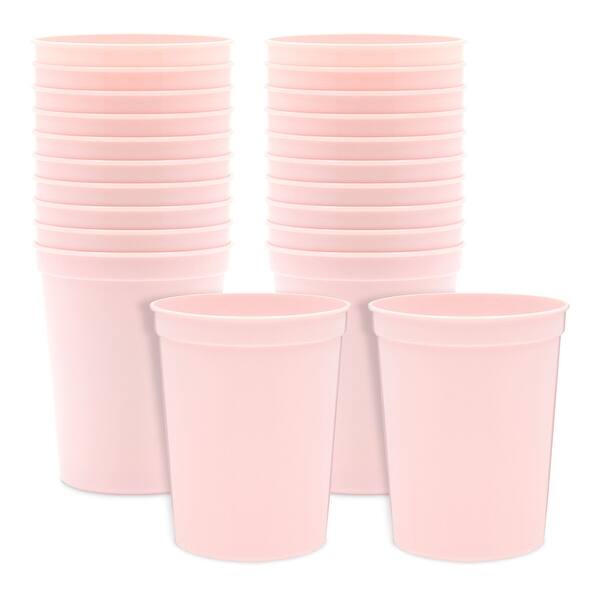 16oz Light Pink Plastic Stadium Cups for Birthday Party, Baby Shower