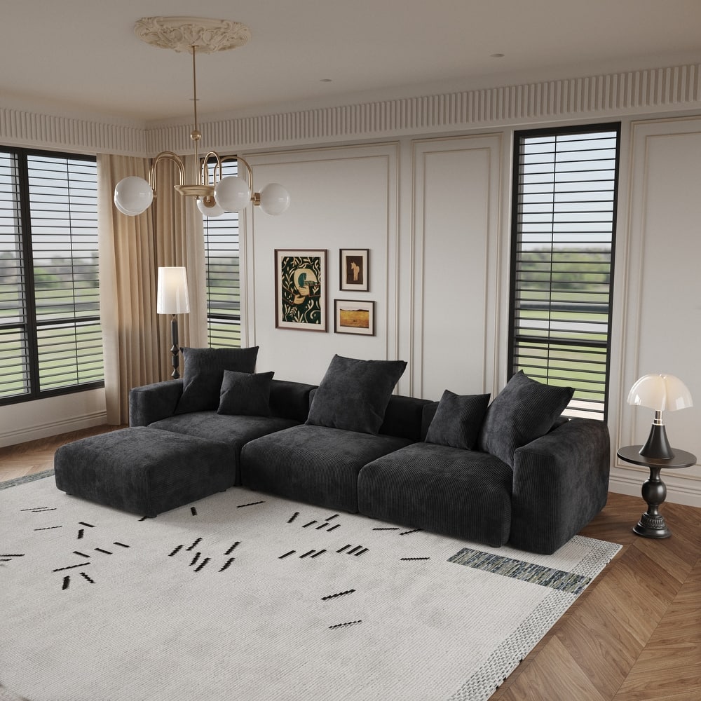 141.73'' L-shaped Corduroy Sectional Sofa Oversized Cloud Couch with Ottoman