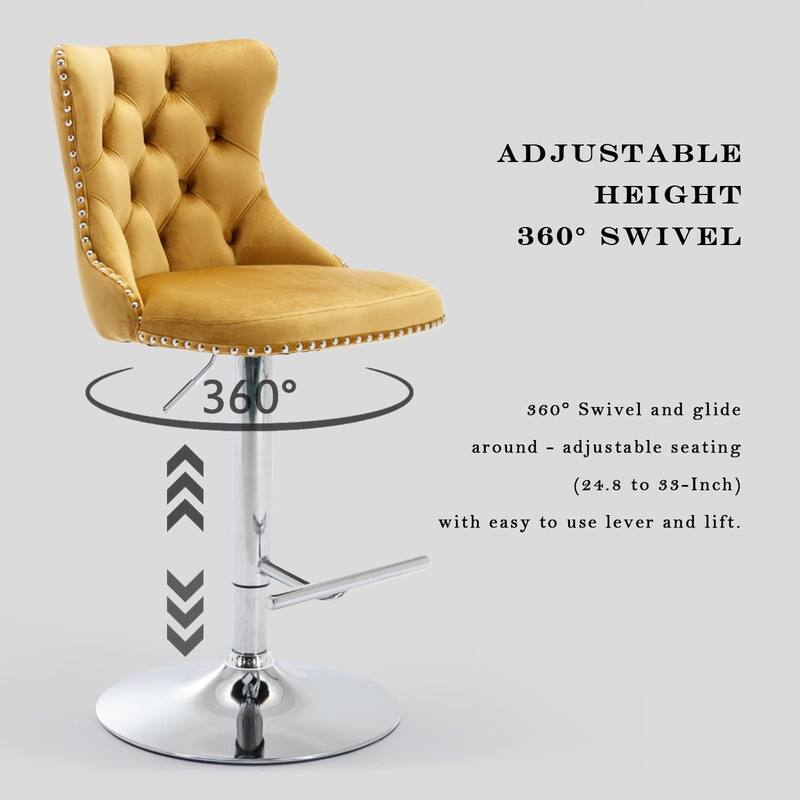 Velvet Upholstered Nailheads Tufted Swivel Bar Stools (Set of 4)