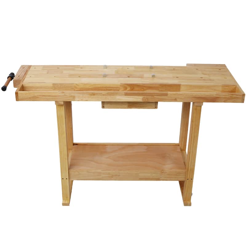 55-Inch Wood Workbench, Wooden Workbench for Garage Workshop and Home