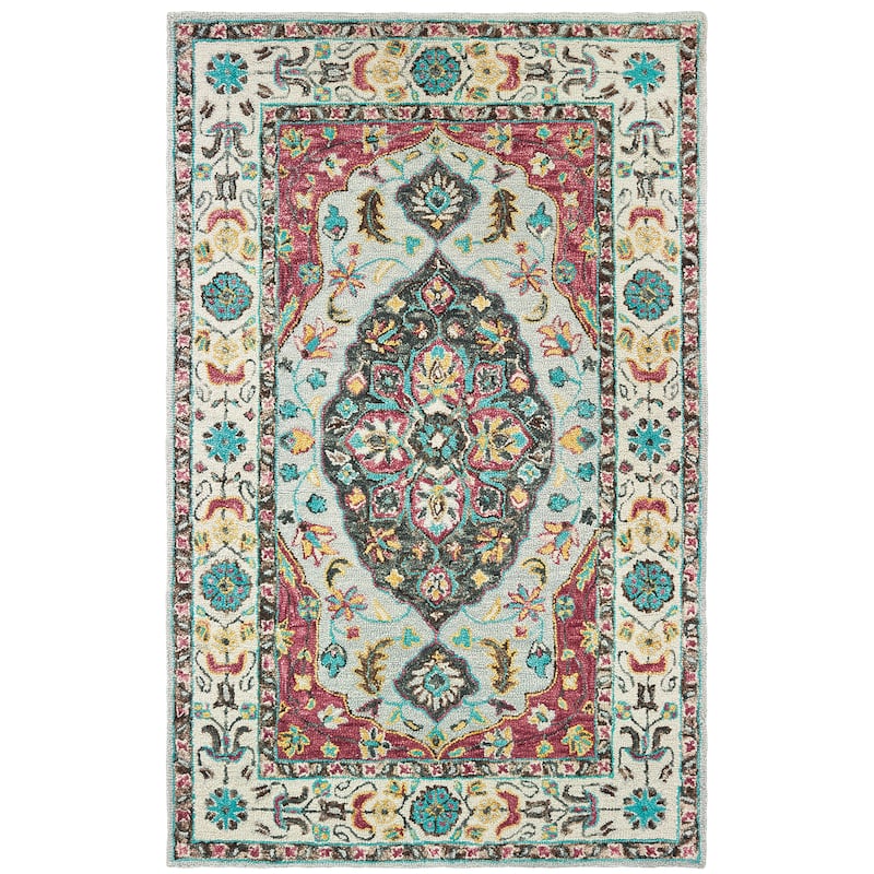 Style Haven Fargo Traditional Medallion Hand-tufted Wool Grey/ Pink Area Rug - 3'6" x 5'6"