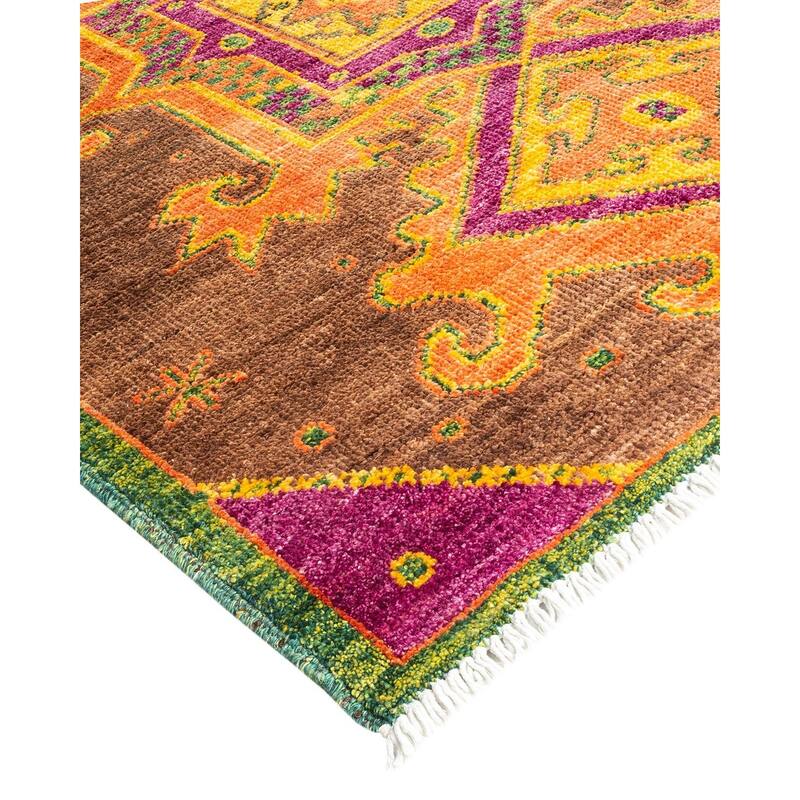 Overton Hand Knotted Wool Vintage Inspired Modern Contemporary Modern Brown Area Rug - 4' 2" x 6' 4"