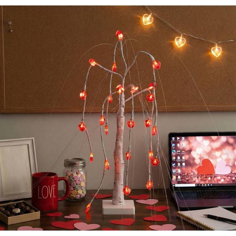 2-ft Pre-Lit Valentine's Day Willow Tree with 24 Heart Shaped Lights