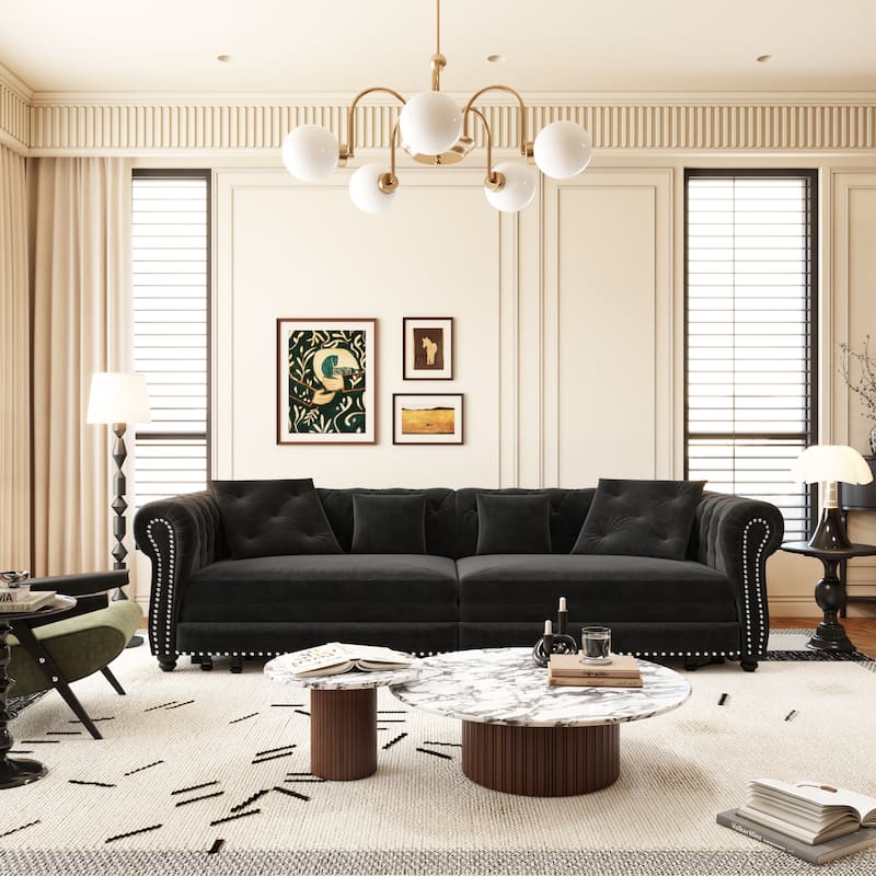 3-in-1 Pull-Out Sofa Bed, Convertible Sleeper Sofa, King Chaise Lounge,Velvet 3-Seater Sofa with Movable Ottoman